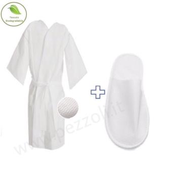 KIT ACCAPPATOIO KIMONO BIODEGRADABILE + CIABATTINE