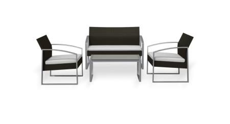 Salotto imbottito sulla seduta composto da divano 2 posti con 2 poltrone in acciaio e polyrattan e tavolino rettangolare con piano in vetro - foto 1